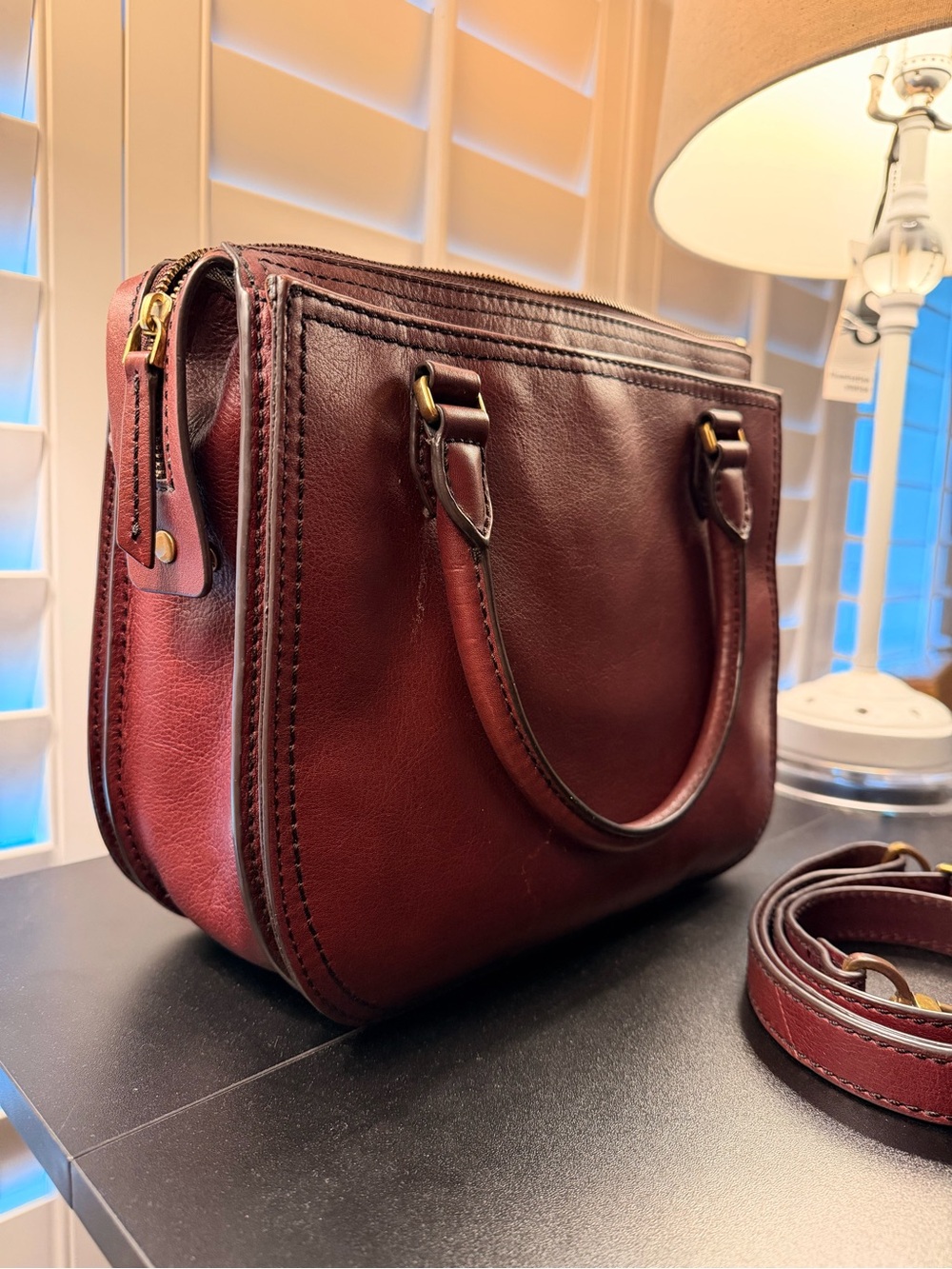 Fossil Burgundy Leather Crossbody Bag with Key Charm - Picture 3 of 7